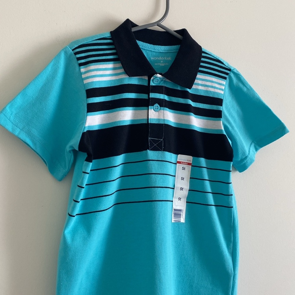*NWT* Wonderkids Boys Short Sleeve Striped Collared Polo Shirt - Picture 5 of 10